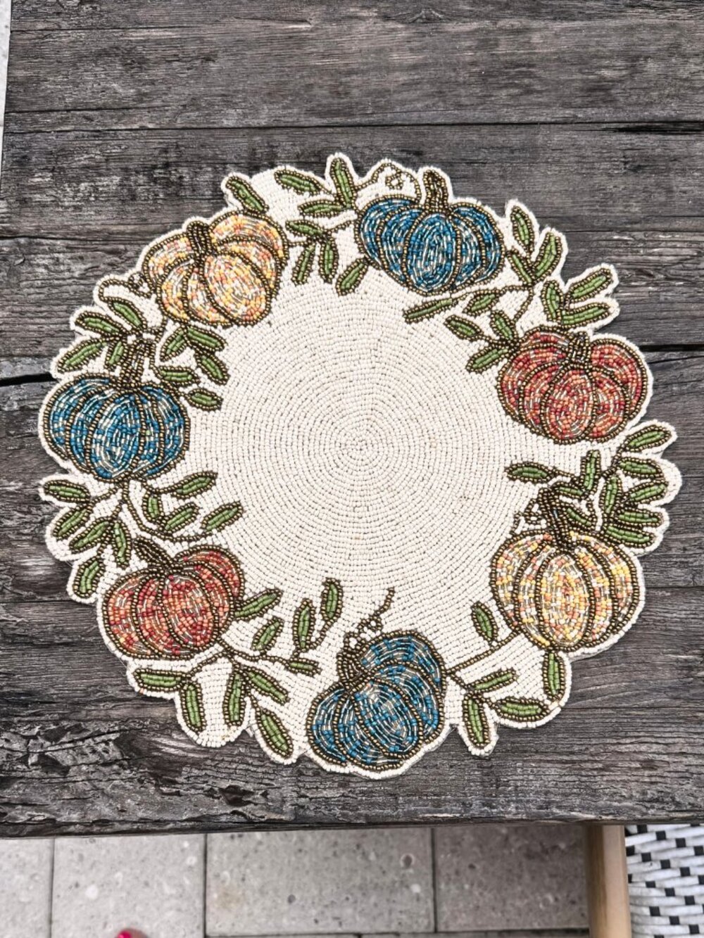 RACHEL ZOE 15” Beaded Harvest Fall Thanksgiving Pumpkin Patch Placemat Charger